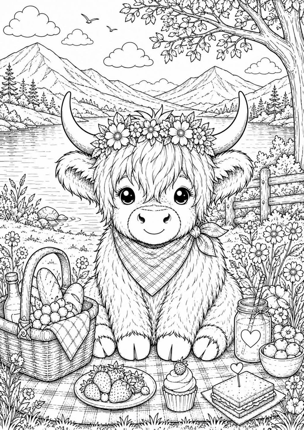 Highland cow colouring book