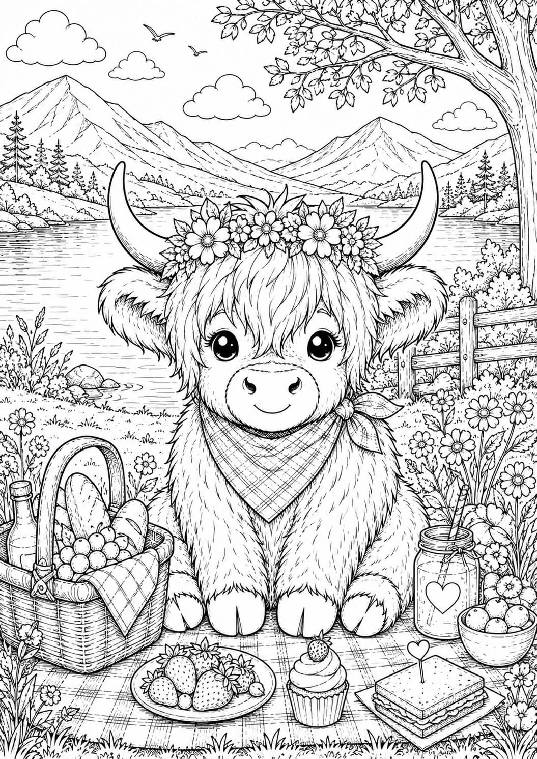 Highland cow colouring book