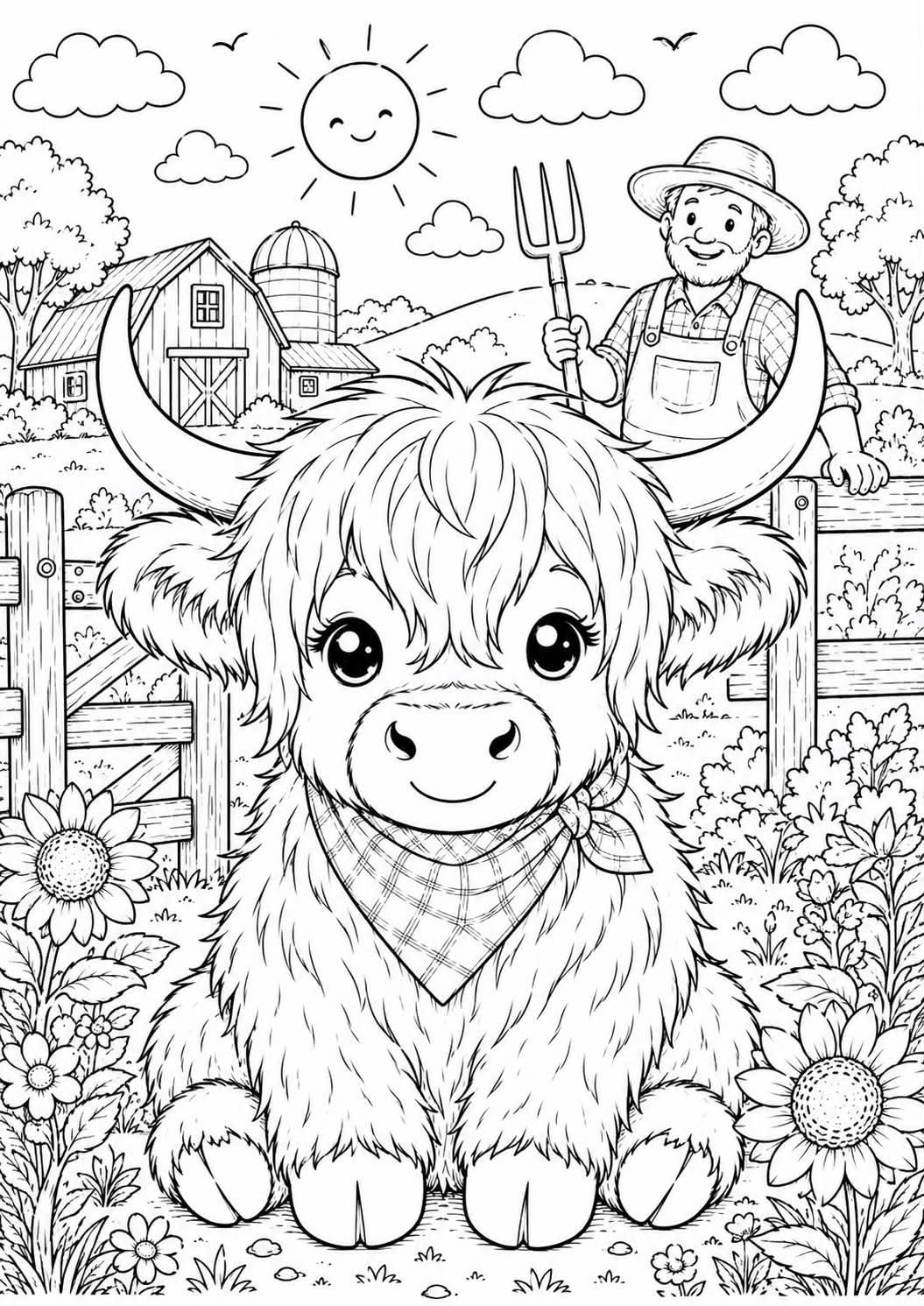 Highland cow colouring book
