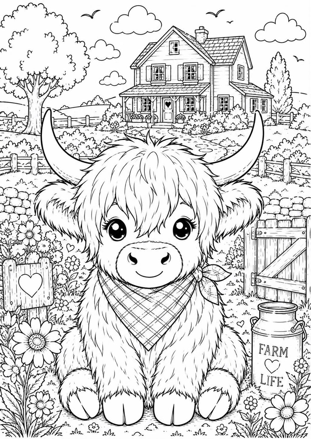 Highland cow colouring book