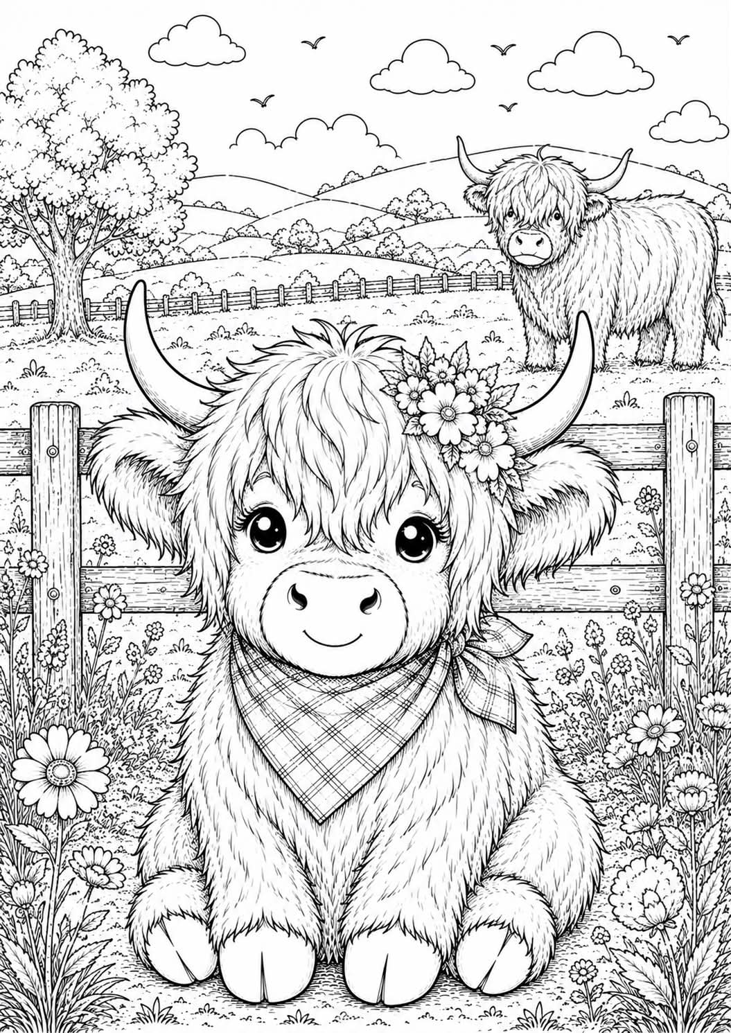 Highland cow colouring book