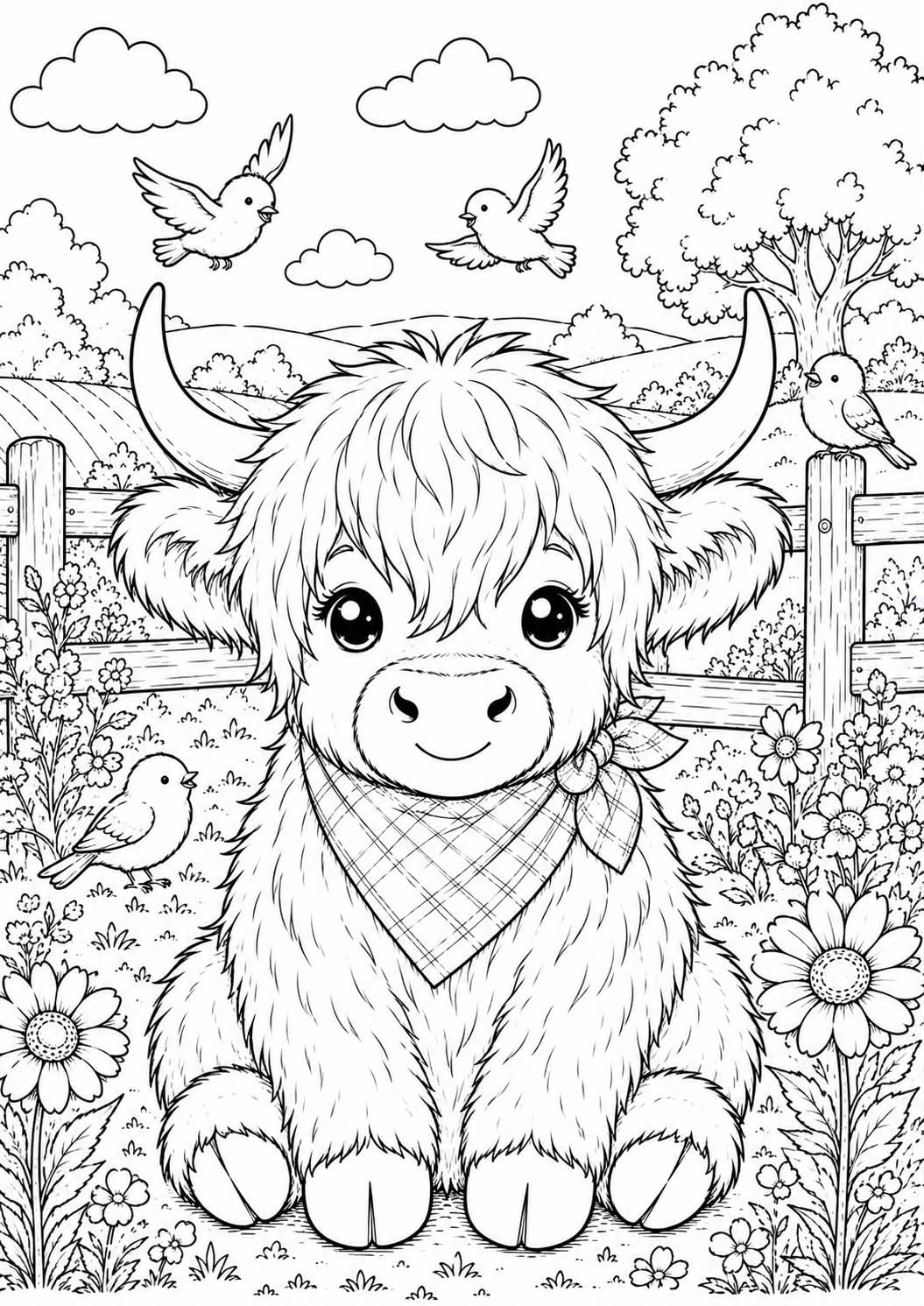 Highland cow colouring book