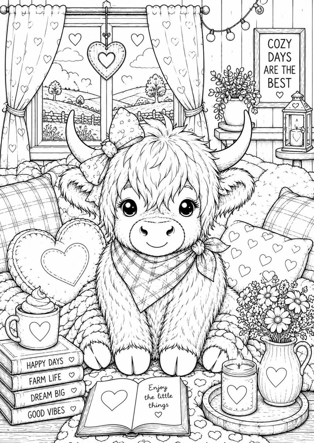 Highland cow colouring book