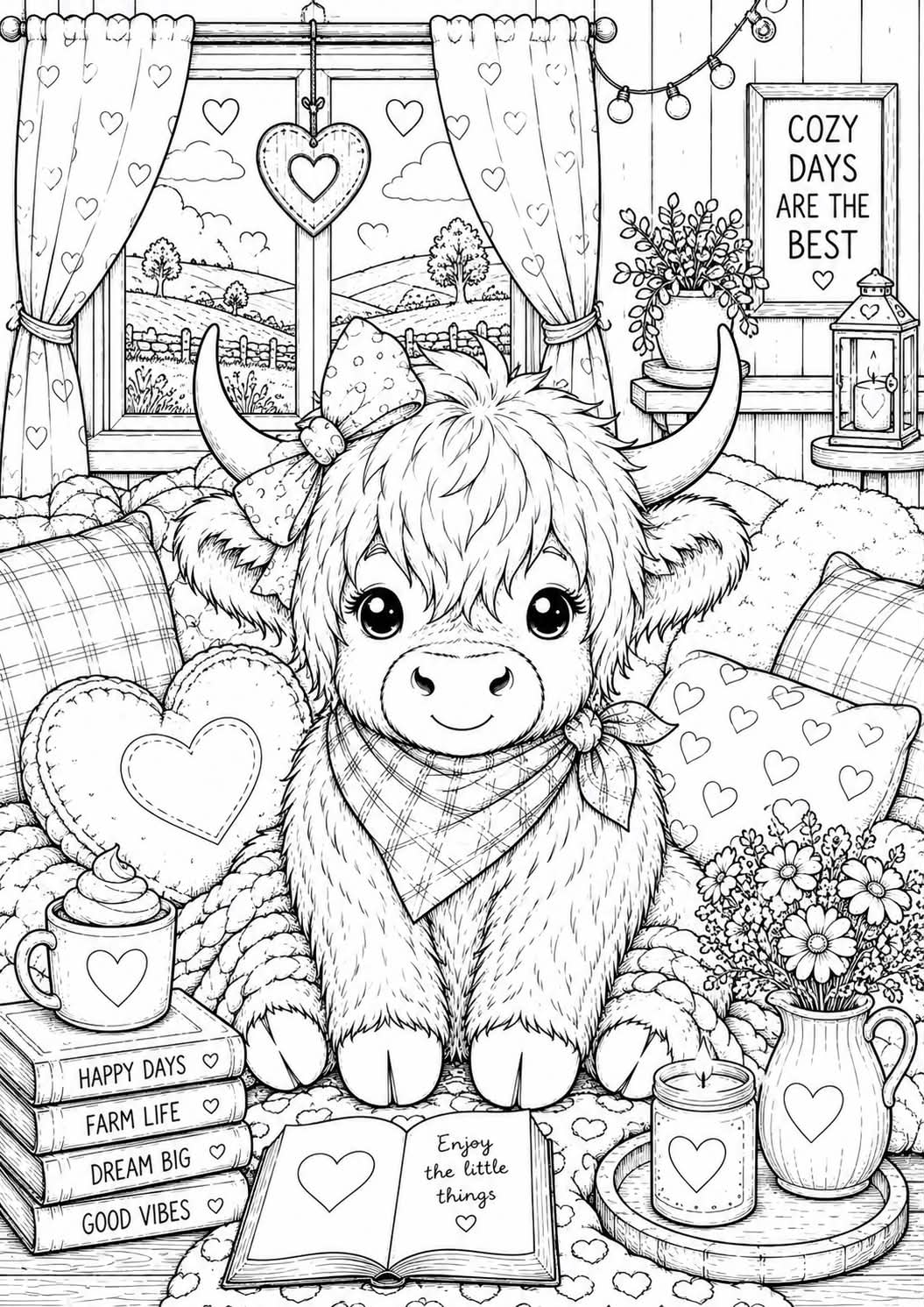 Highland cow colouring book