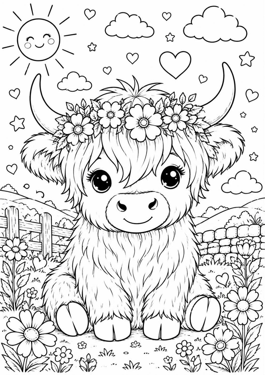Highland cow colouring book