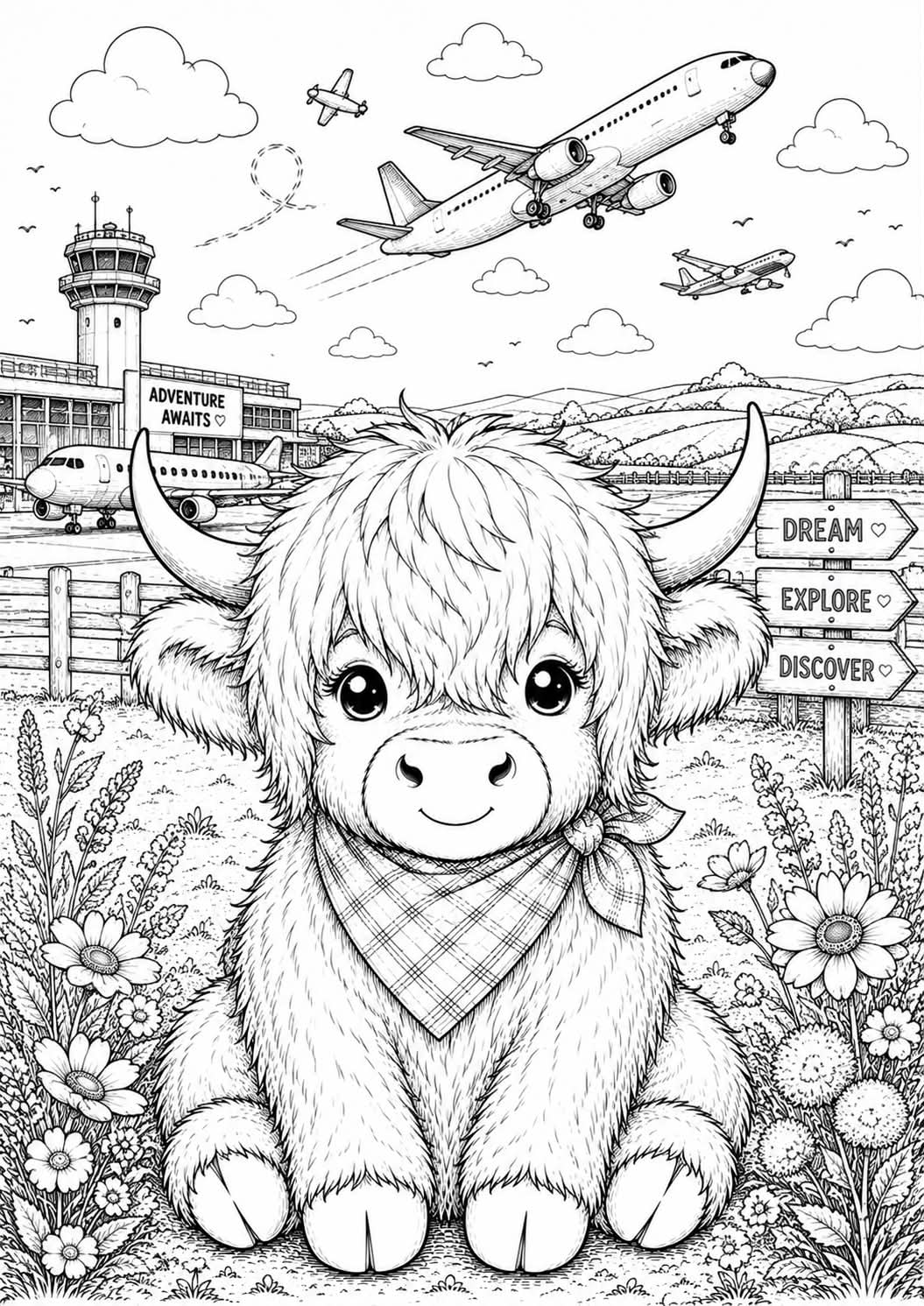 Highland cow colouring book