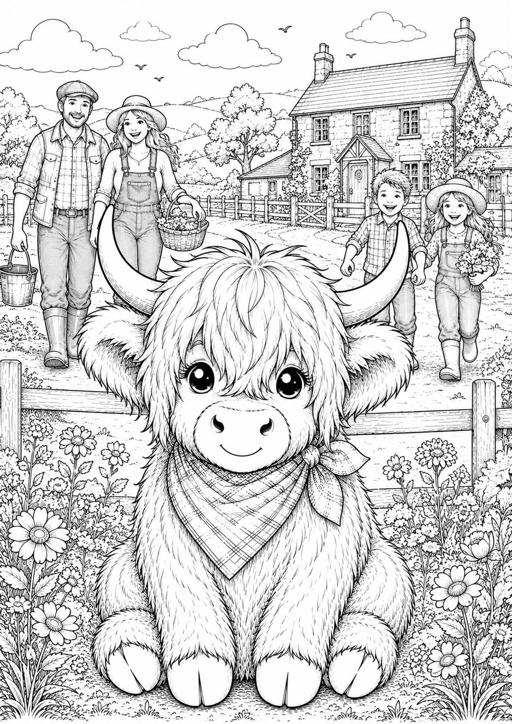 Highland cow colouring book