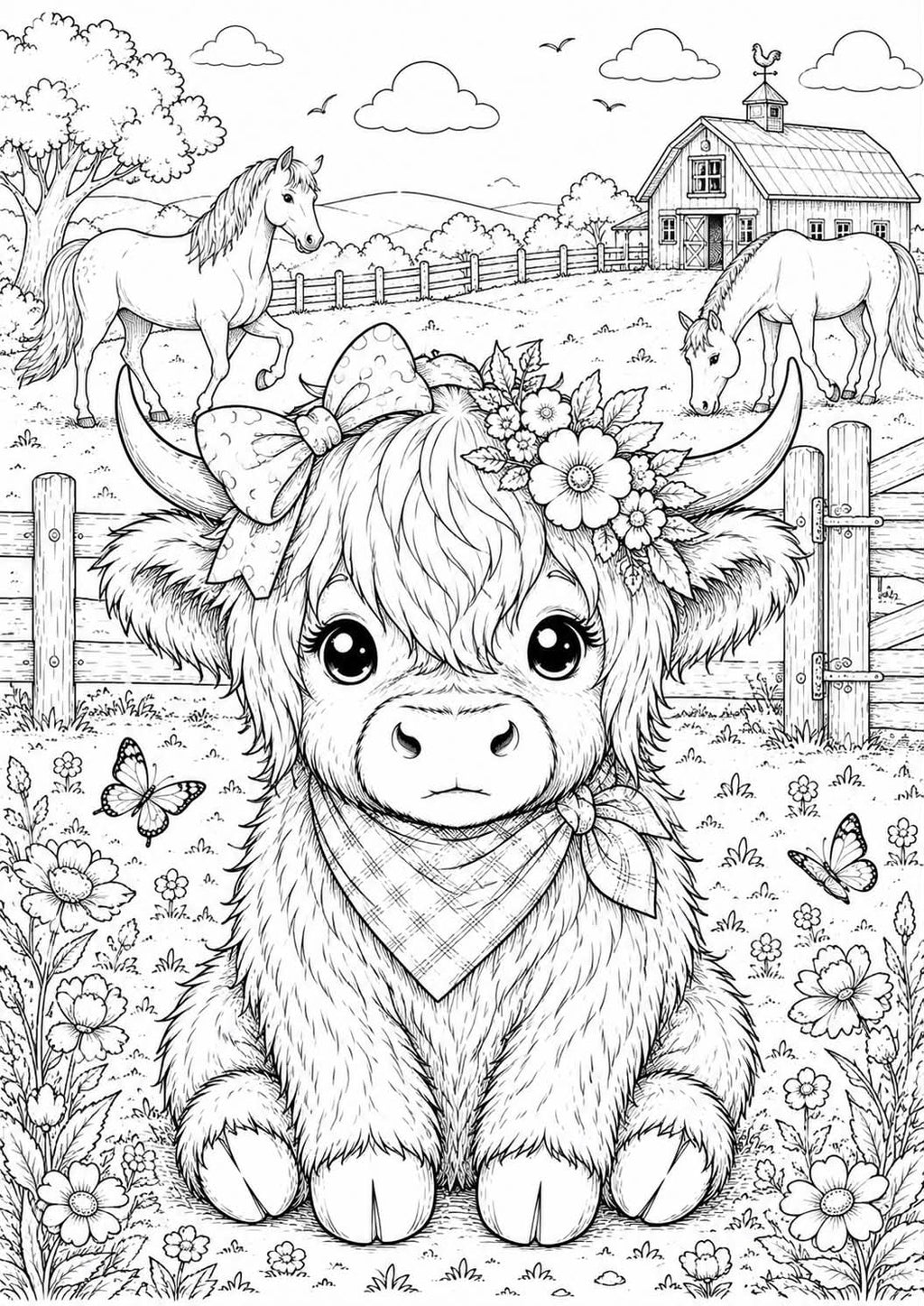 Highland cow colouring book