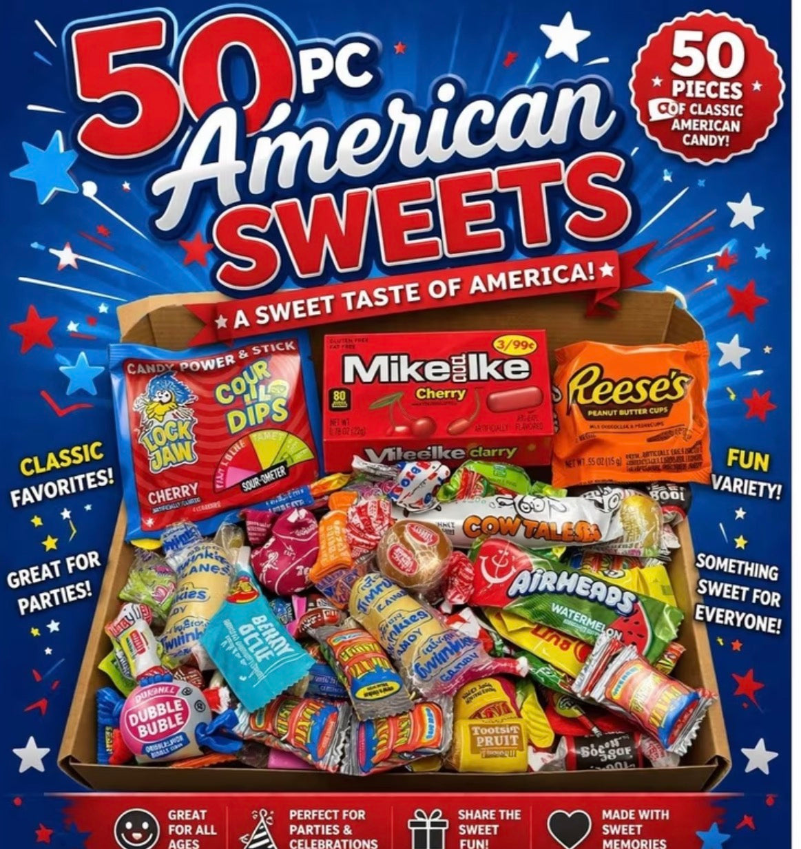 50-Piece Mixed USA Miniature Sweet Postal Box – Assorted Treats Gift Box
