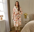 Flannel Fleece Autumn Print Dressing Gown, Adult - Beige