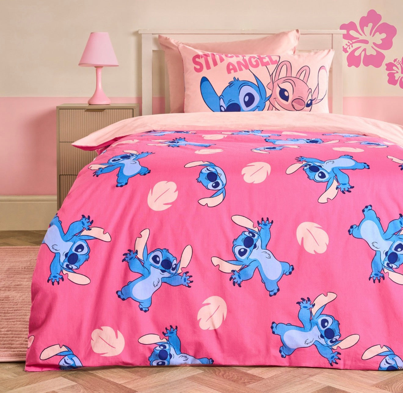 Stitch Printed Duvet Cover Set, Pink - Single