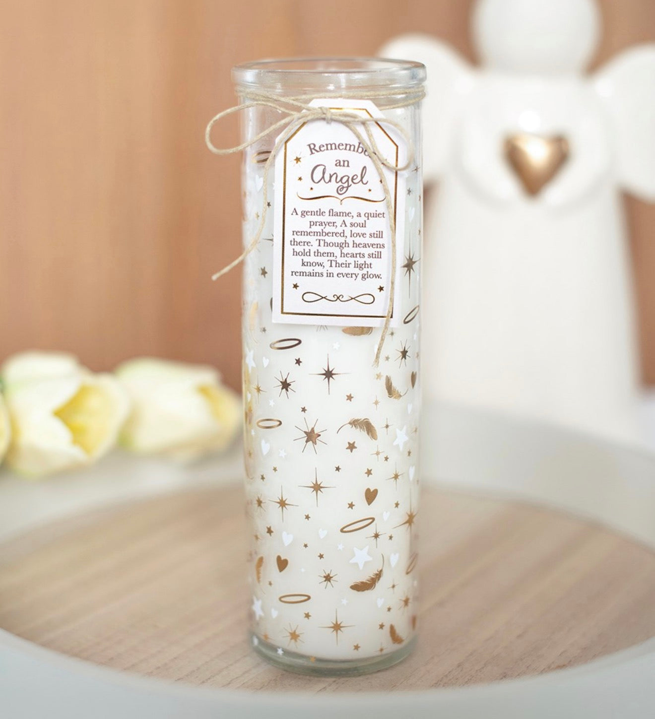 REMEMBER AN ANGEL FEATHER PRINT TUBE CANDLE