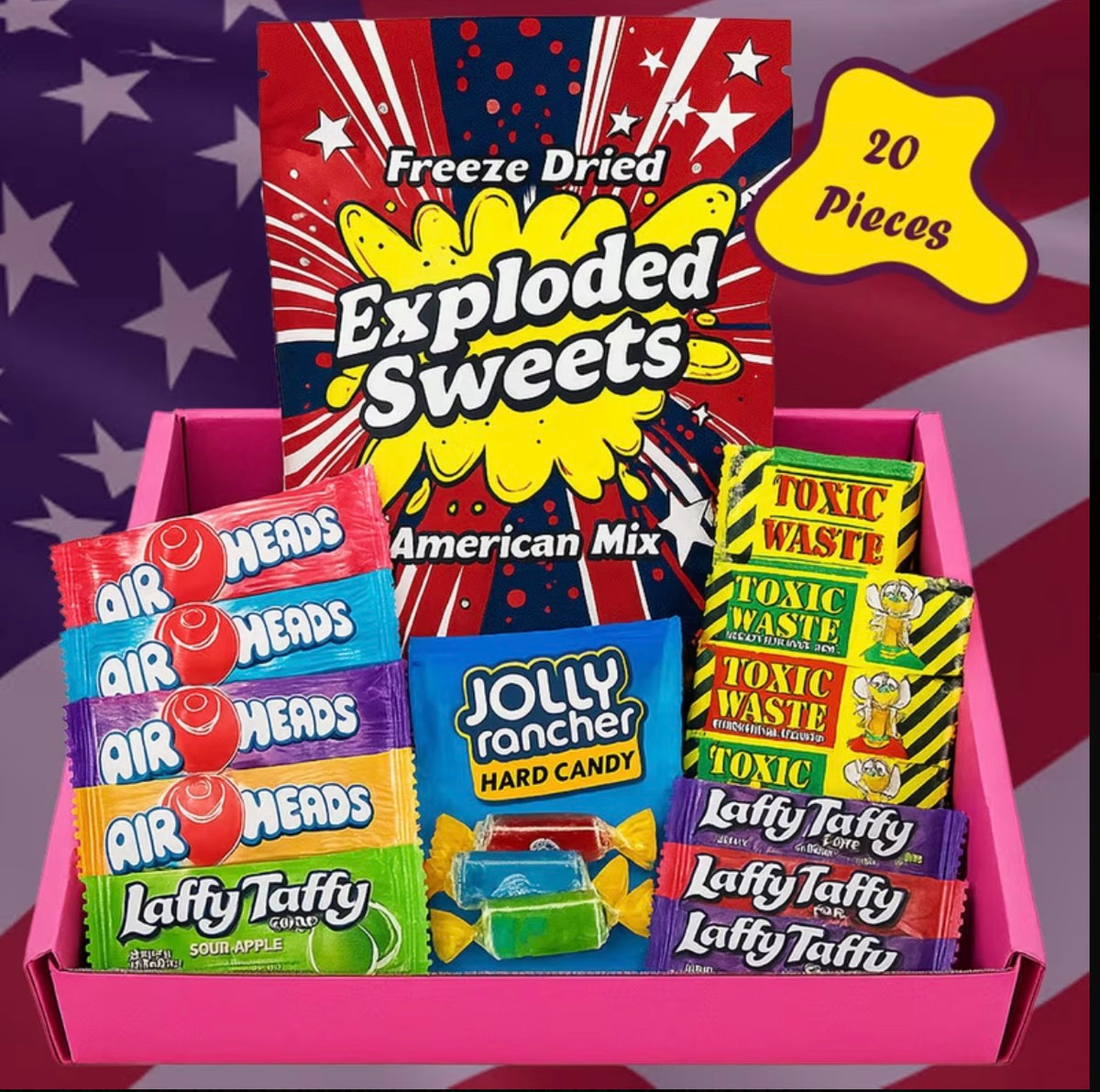 20pcs American Sweet Selection Box | Exploded Sweets | Traditional & Freeze Dried Candy Gift, Christmas Treats, Stocking Filler