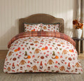 Single Autumnal Novelty Checked Reversible Duvet Cover Set - Cream/Rust