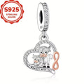 1pc 925 Sterling Silver Big Cow Always Love Little Cow Heart Shaped