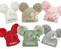 Personalised Baby Bow Pom Pom Hat Bobble knitted Personalised Hat Winter Baby Hat Personalised