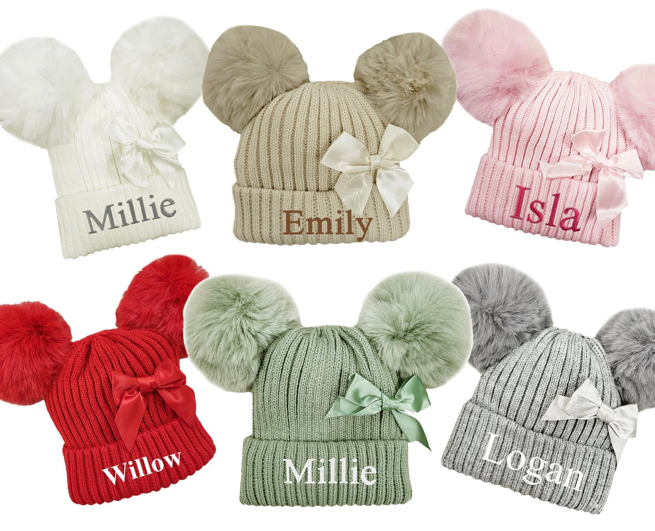 Personalised Baby Bow Pom Pom Hat Bobble knitted Personalised Hat Winter Baby Hat Personalised