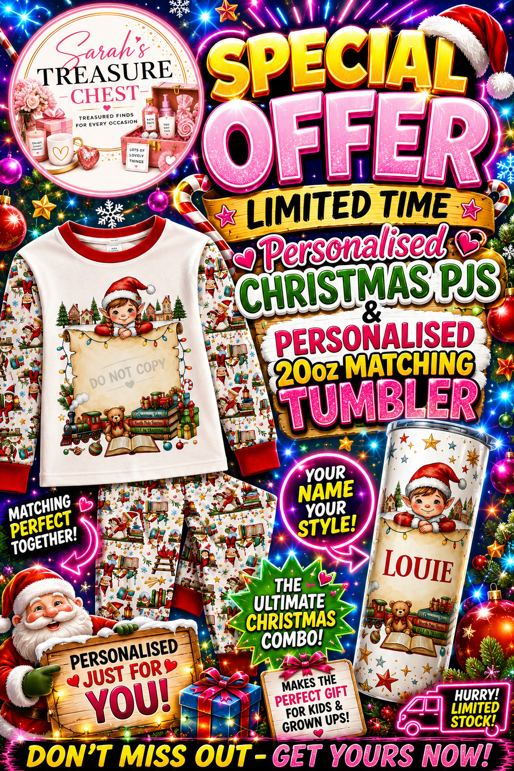 Personalised PJs plus matching tumbler