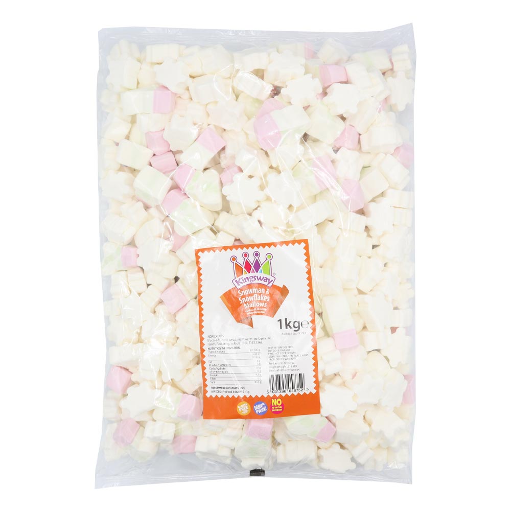 Kingsway Snowman & Snowflakes Christmas Mallows - 1kg Bag