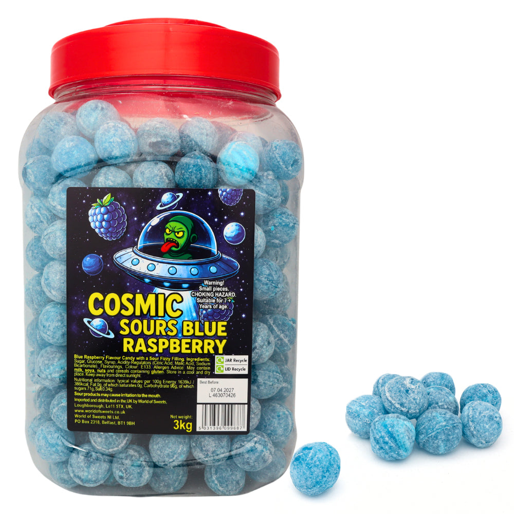 Cosmic Sours Blue Raspberry Sour Candy - 1 x 3kg Jar