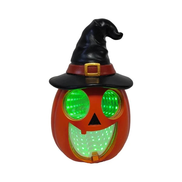 LED Pumpkin With Witches Hat 11x20cm