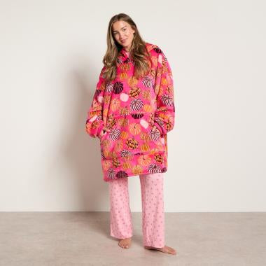 Pumpkin Print Hoodie Blanket - Pink