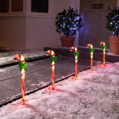 5 Pack Bow Candy Cane Stake Lights -