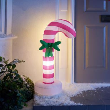 Indoor/Outdoor Inflatable Bow Candy Cane Decoration - Pink/White