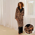 Flannel Fleece Leopard Print Dressing Gown, Adult - Natural