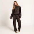 Leopard Print Bubble Hem Hoodie Loungewear Set - Natural