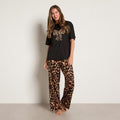 Leopard Bow Print T-Shirt Pyjama Set - Natural/Black