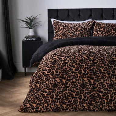 Double Leopard Fleece Duvet Cover Set - Natural