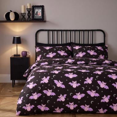 Bat Print Duvet Cover Set - Black double