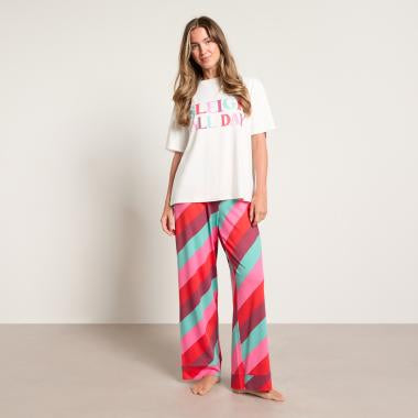 Sleigh All Day Slogan T-Shirt Pyjama Set - Multi