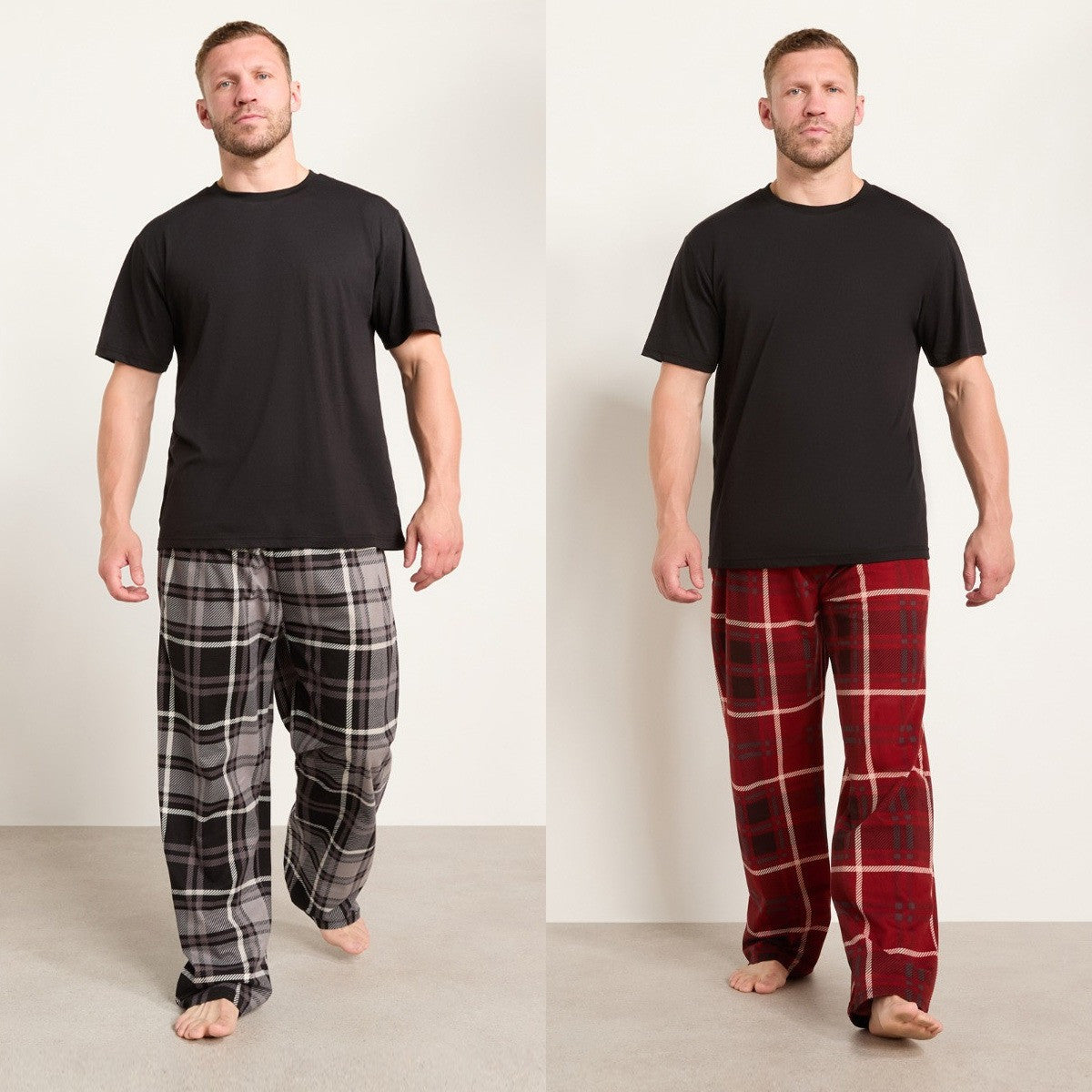 Men's 2 Pack Check Pyjama Bottoms - Burgundy/Grey