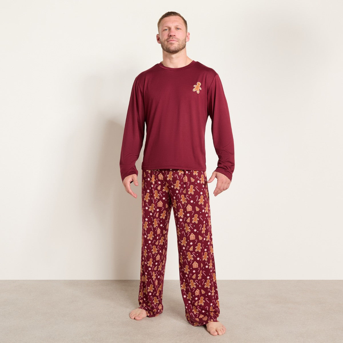Men's Christmas Gingerbread Pyjama Set - Burgundy