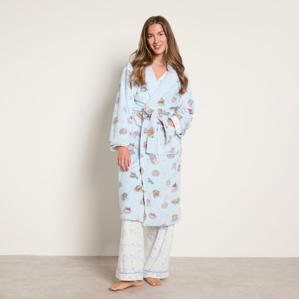 Breakfast Print Dressing Gown - Blue
