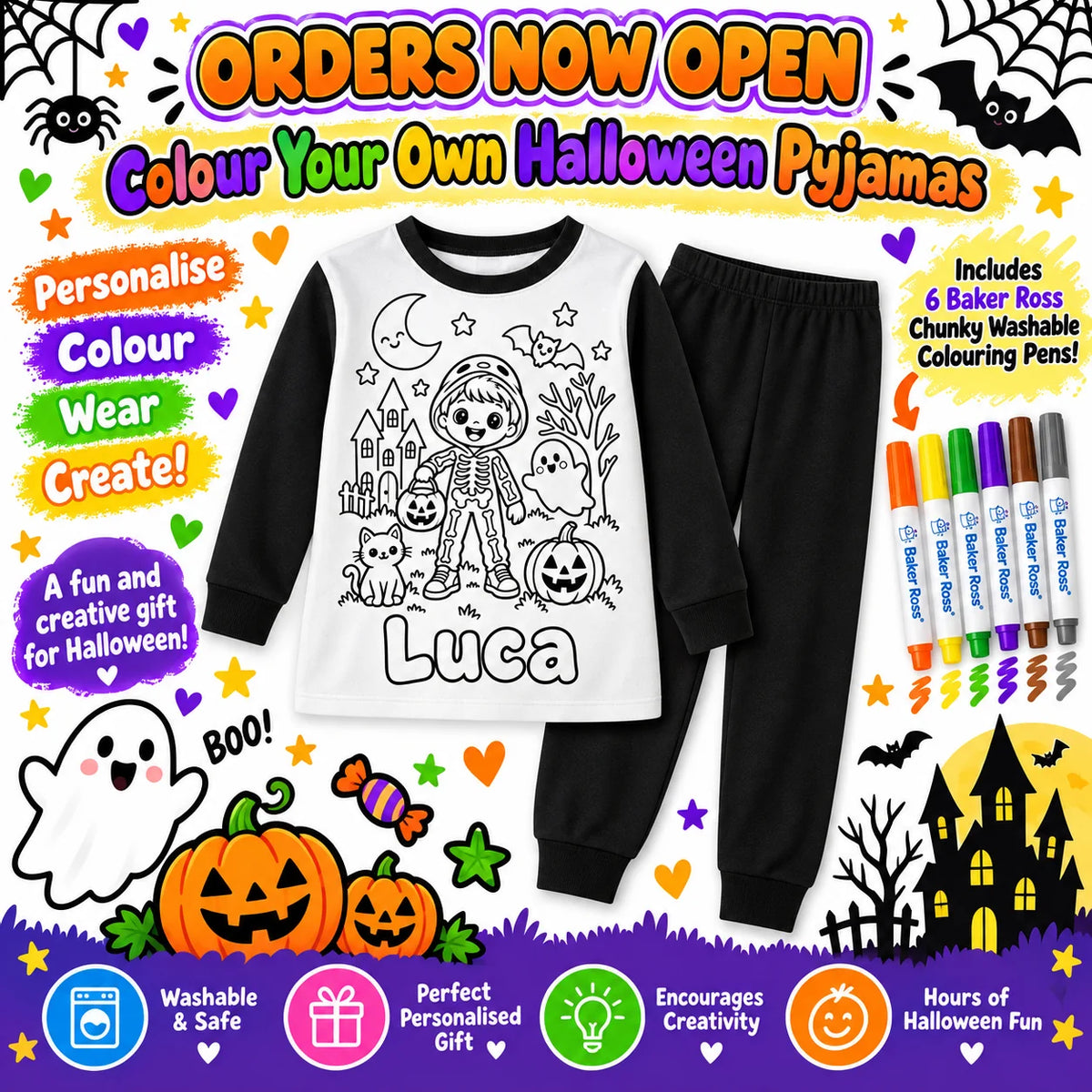 COLOUR YOUR OWN HALLOWEEN PYJAMAS
