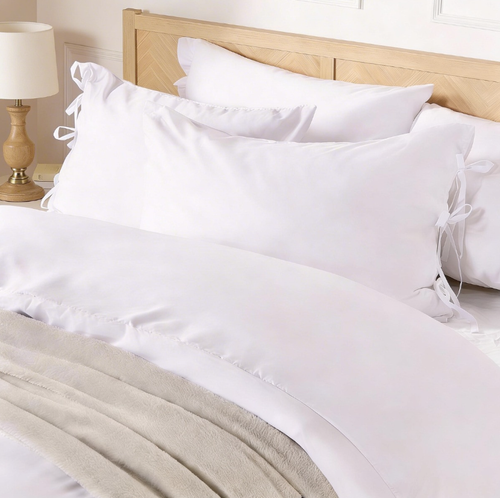 Bow Tie Plain Dye Duvet Set - White